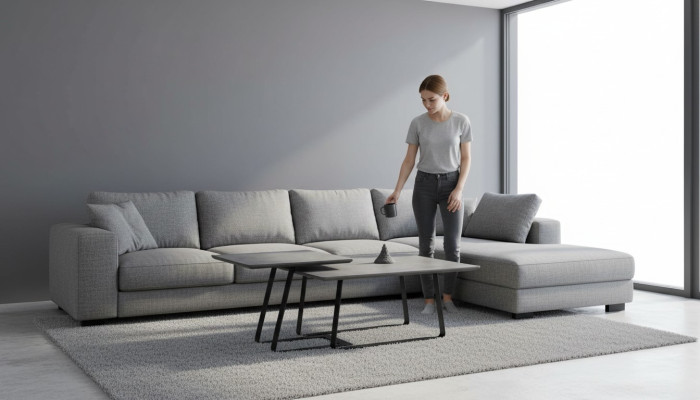Group coffee table side table coffee table gray 2-piece set table wood