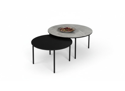 Coffee Table Set Side Table Black Set Table Wood 2-Piece
