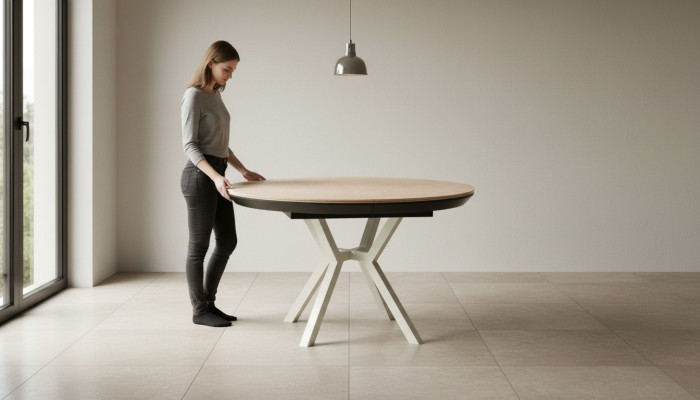 Modern kitchen table dining table extendable round wood beige table