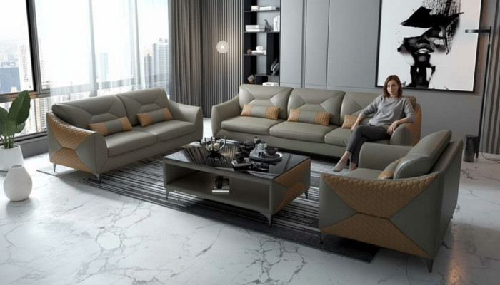Sofa Set Couch Set 321 Seater Leather Sofa Couch Gray