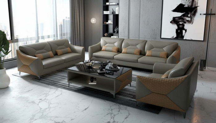 Sofa Set Couch Set 321 Seater Leather Sofa Couch Gray