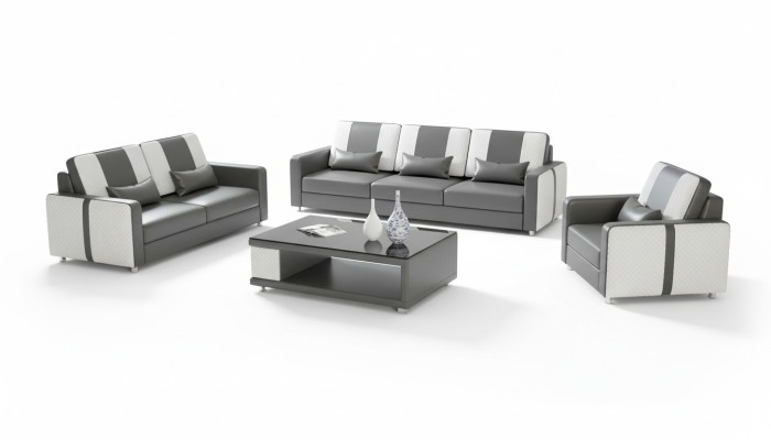 Complete Sofa Set Luxury Couch Set Gray Faux Leather 321