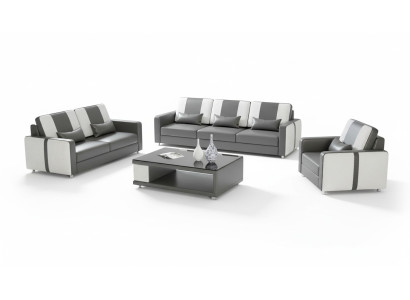 Complete Sofa Set Luxury Couch Set Gray Faux Leather 321
