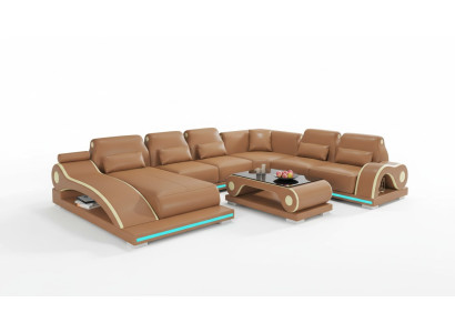 XXL Living Room Sofa U-Shape Large Corner Sofa Leather Sofa Brown Sofas New