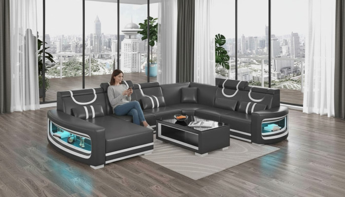 Living landscape couches leather sofa corner sofa U-shape black sofa large new