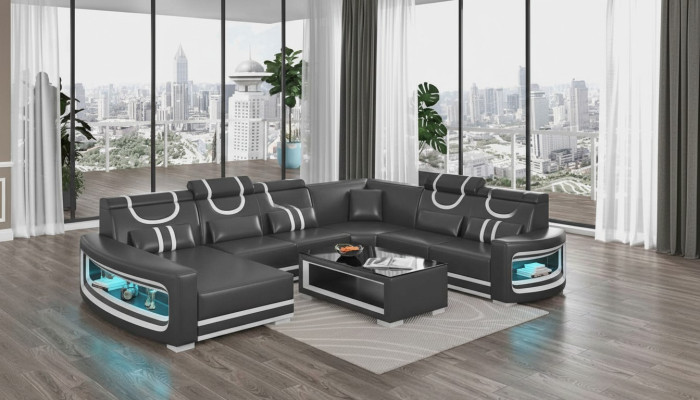 Living landscape couches leather sofa corner sofa U-shape black sofa large new
