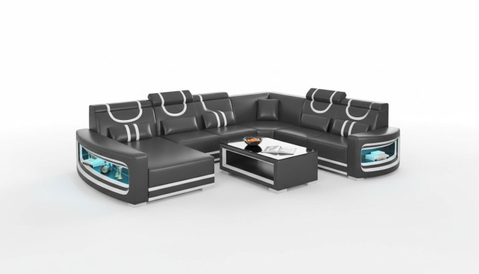 Living landscape couches leather sofa corner sofa U-shape black sofa large new