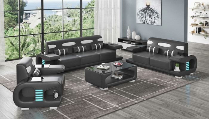 Couch set sofa set leather sofas sofa complete 3-piece black set