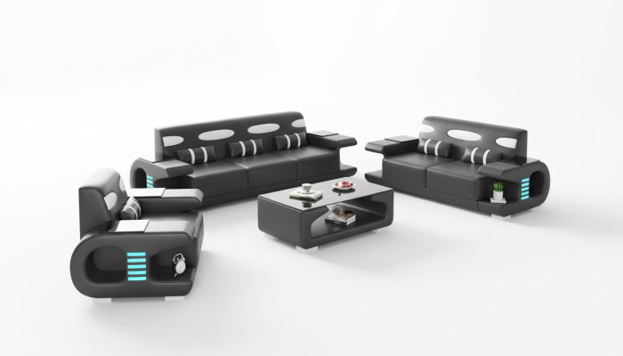 Couch set sofa set leather sofas sofa complete 3-piece black set