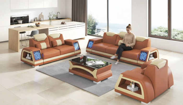 Complete sofa set leather sofas couch set sofa 3-piece sofas brown