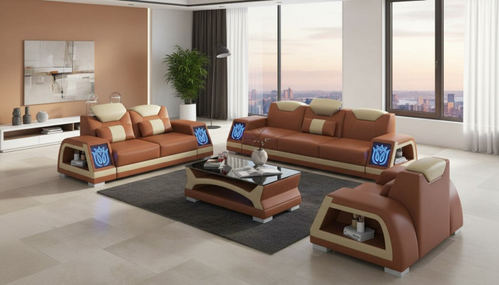 Complete sofa set leather sofas couch set sofa 3-piece sofas brown