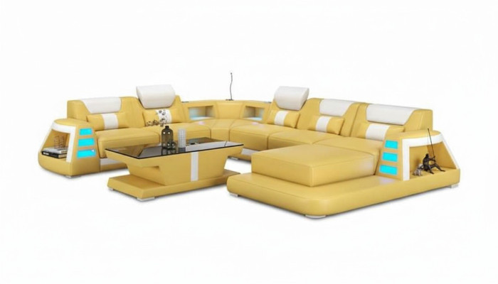 Couch Contemporary U-Shaped Corner Sofa Yellow Living Landscape Leather Sofa Sofa