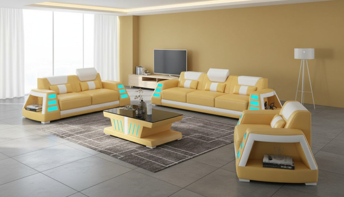 Couch set Sofa set Leather sofas Sofa Complete 3-piece Yellow Set Sofas
