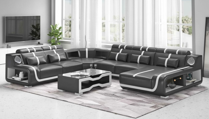 XXL living landscape sofa U-shape large corner sofa leather sofa black sofas