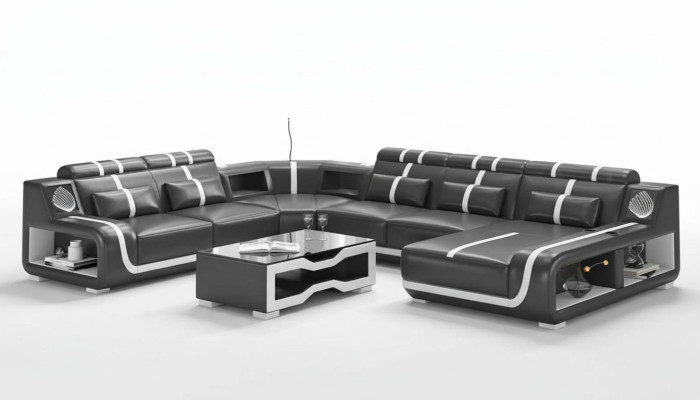 XXL living landscape sofa U-shape large corner sofa leather sofa black sofas