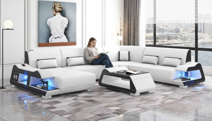 Large Sofa Living Landscape XXL U-shape Corner Sofa Leather Sofa White Sofas
