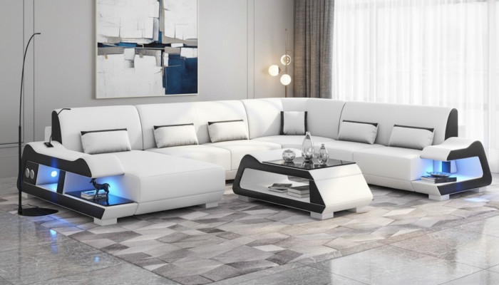 Large Sofa Living Landscape XXL U-shape Corner Sofa Leather Sofa White Sofas