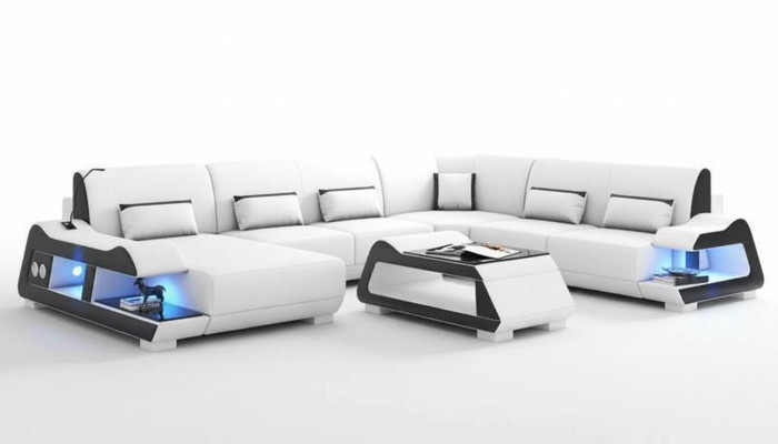 Large Sofa Living Landscape XXL U-shape Corner Sofa Leather Sofa White Sofas