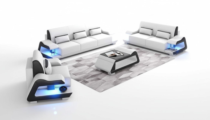 Couch set Sofa set Leather sofas Sofa Complete 3-piece White Set 3+2+1