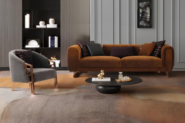 Three-seater sofa set armchair brown fabric sofa set complete sofa
