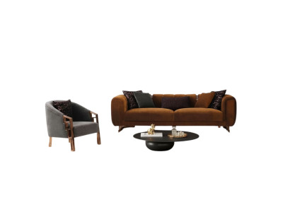 Three-seater sofa set armchair brown fabric sofa set complete sofa
