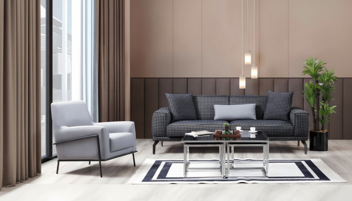 Upholstered Sofa Complete Sofa Set Sofa Suite Gray Seat Fabric Sofa