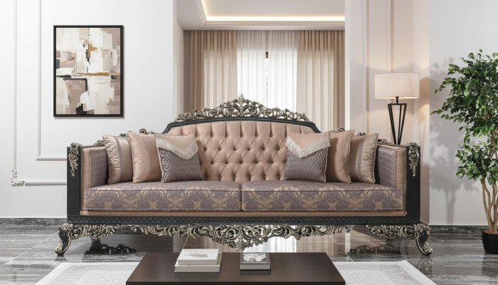 Three-seater sofa 3-seater upholstered sofa fabric sofa beige baroque couches