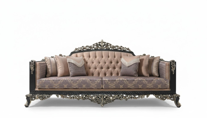 Three-seater sofa 3-seater upholstered sofa fabric sofa beige baroque couches