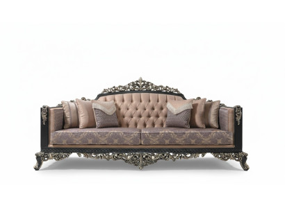 Three-seater sofa 3-seater upholstered sofa fabric sofa beige baroque couches