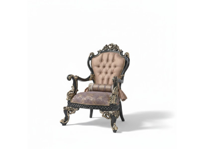 Armchair Beige Wing Chair Baroque Seat Fabric Polyester Living Room