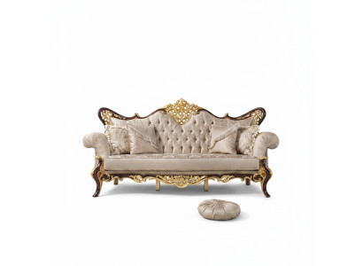 Three-seater sofa 3 seater upholstered sofa fabric sofa beige baroque polyester