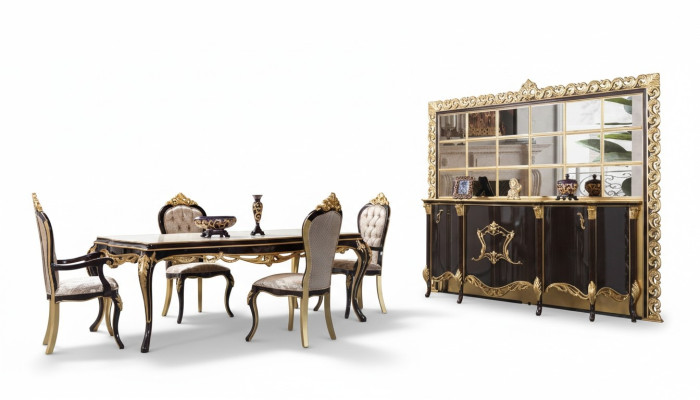 Luxury dining set dining room dining table chairs wood 10-piece brown sideboard