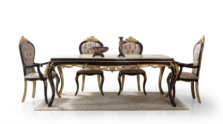 Dining set, dining nook, dining room, dining table, chairs, wood, 9 pieces, brown, baroque