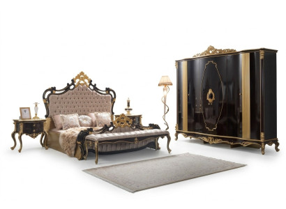 Chesterfield Luxury Bedroom Set Bed Double Bed 5-piece Black