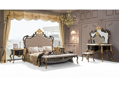 Double bed set Chesterfield luxury bedroom bed 6-piece black beds