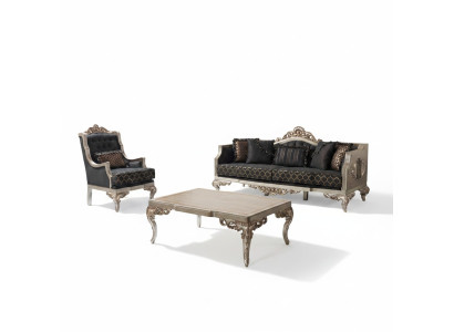 Upholstered sofa set, three-seater sofa, armchair, fabric sofa, gray, 3-piece table.
