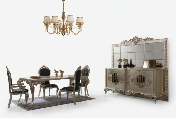 Luxury Dining Set Sideboard Dining Room Dining Table Chairs Wood 10-piece Beige