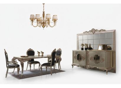 Luxury Dining Set Sideboard Dining Room Dining Table Chairs Wood 10-piece Beige