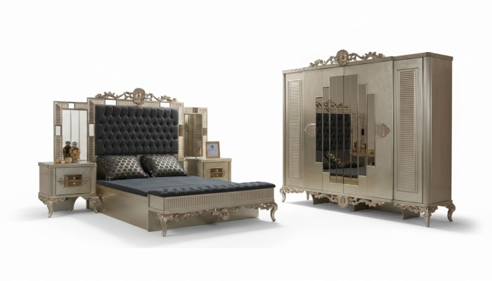 Chesterfield Double Bed Luxury Bedroom Set 5-piece Gold Beds
