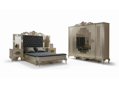 Chesterfield Double Bed Luxury Bedroom Set 5-piece Gold Beds
