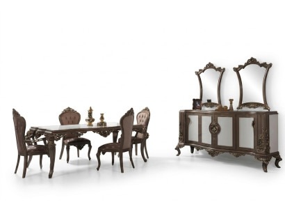 Complete dining group dining room dining table wooden set 12 pieces brown sideboard