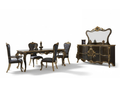 Dining room luxury dining set sideboard dining table chairs wood 10-piece brown