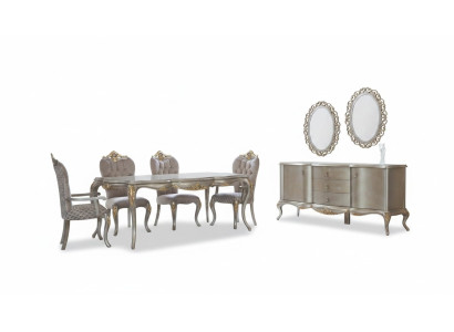 Complete dining room set table sideboard dining room dining table wood set 12-piece beige