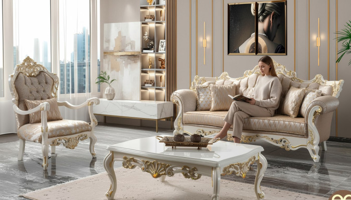 Luxury couch set upholstery sofa Chesterfield fabric sofa beige