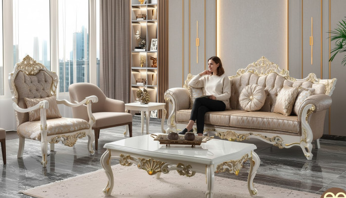 Couch set sofa upholstery Chesterfield luxury fabric sofa beige