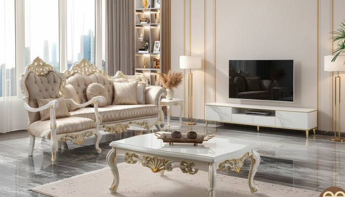 Couch set sofa upholstery Chesterfield luxury fabric sofa beige