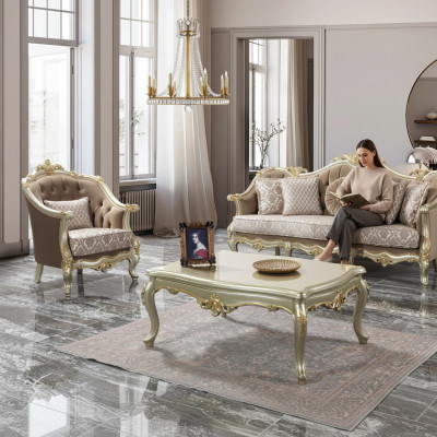 Couch sofa set three-seater armchair sofa set beige upholstered sofa