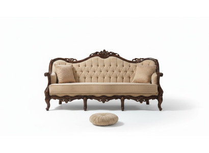 Three-seater sofa, 3-seater fabric sofa, upholstered sofa, beige fabric Chesterfield, 235cm