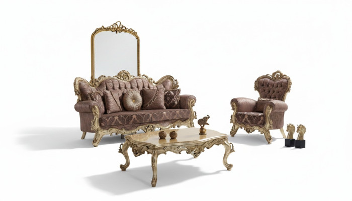 Upholstered Sofa Set Sofa Couch Purple Fabric Sofa Chesterfield Set 3+1