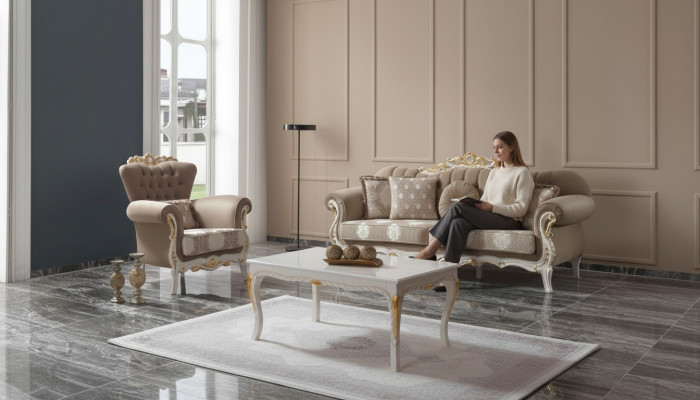 Couch Set Upholstered Sofa Sofa Couch Brown Fabric Sofa Chesterfield Set 3+1